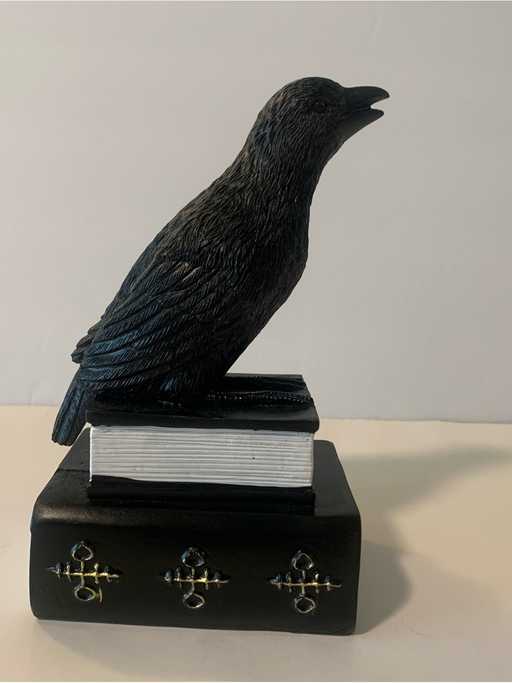 6.5” Crow On Books Resin Halloween Decor. New